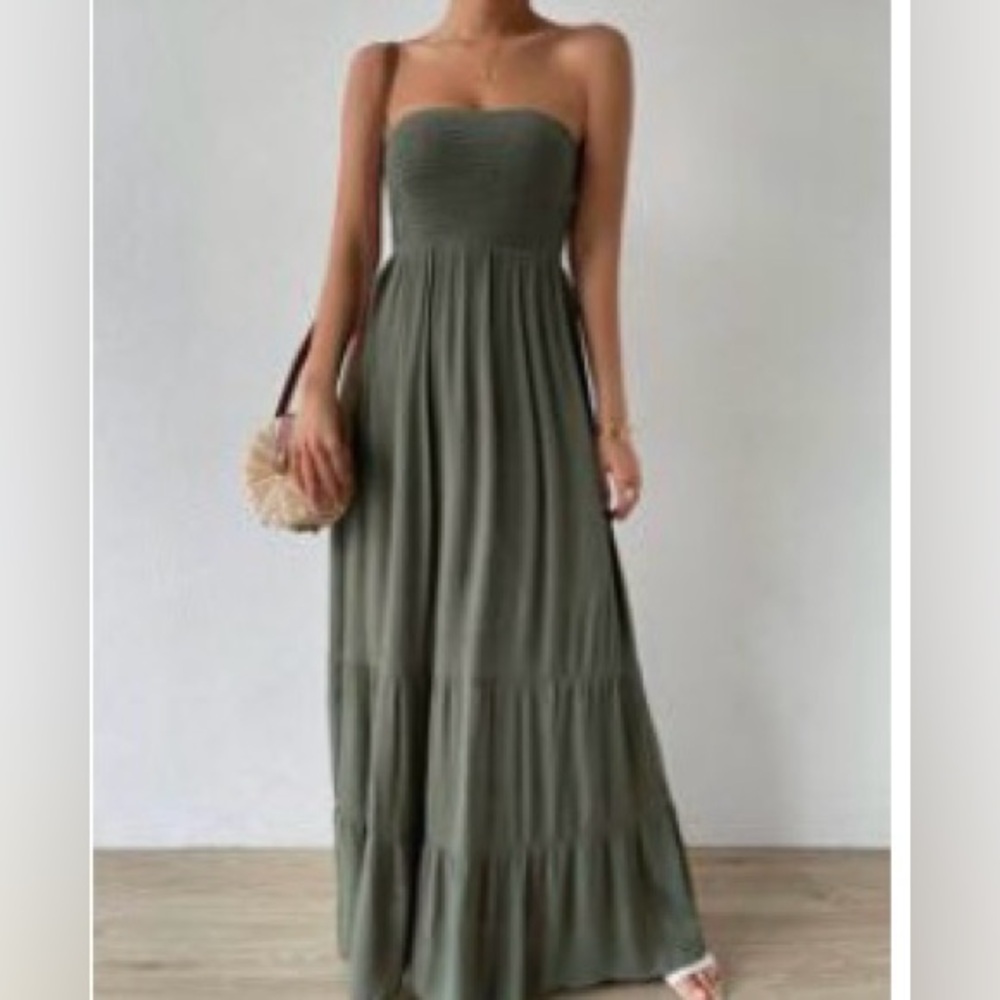 Elegant Strapless Green Women's Maxi Dress